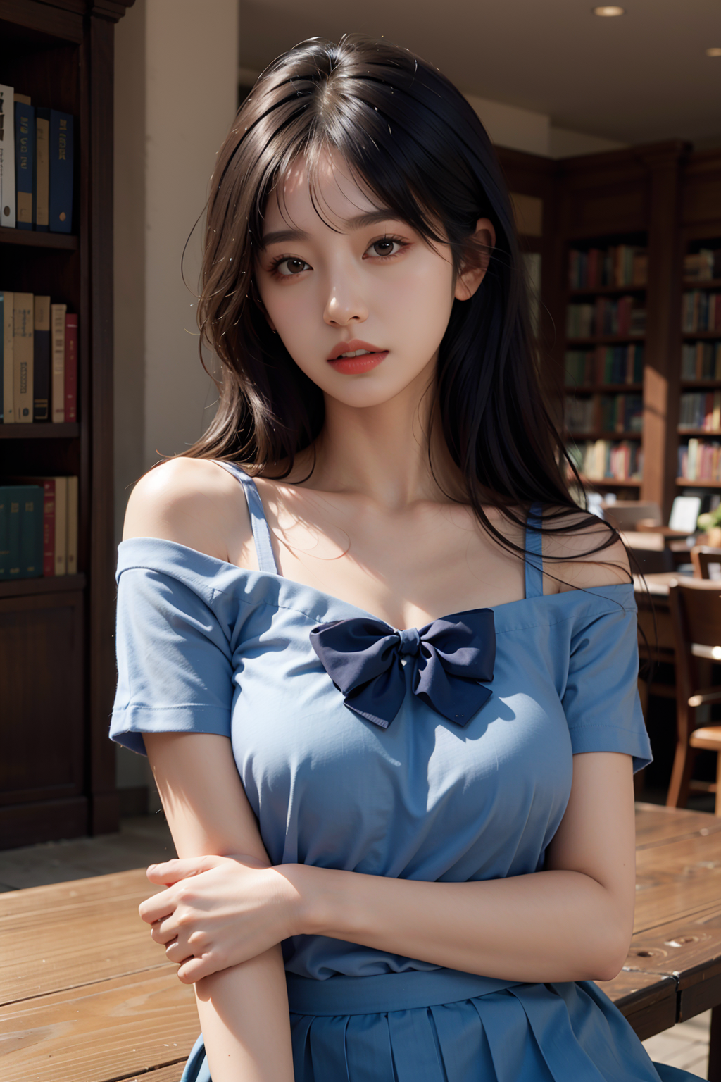 1112956-1170444271-1girl,solo,(lshort-sleeved JK_sailor),JK_style,(dark blue JK_skirt),(bow JK_tie),(Inside the library_1.2),realistic,fully body,b.png